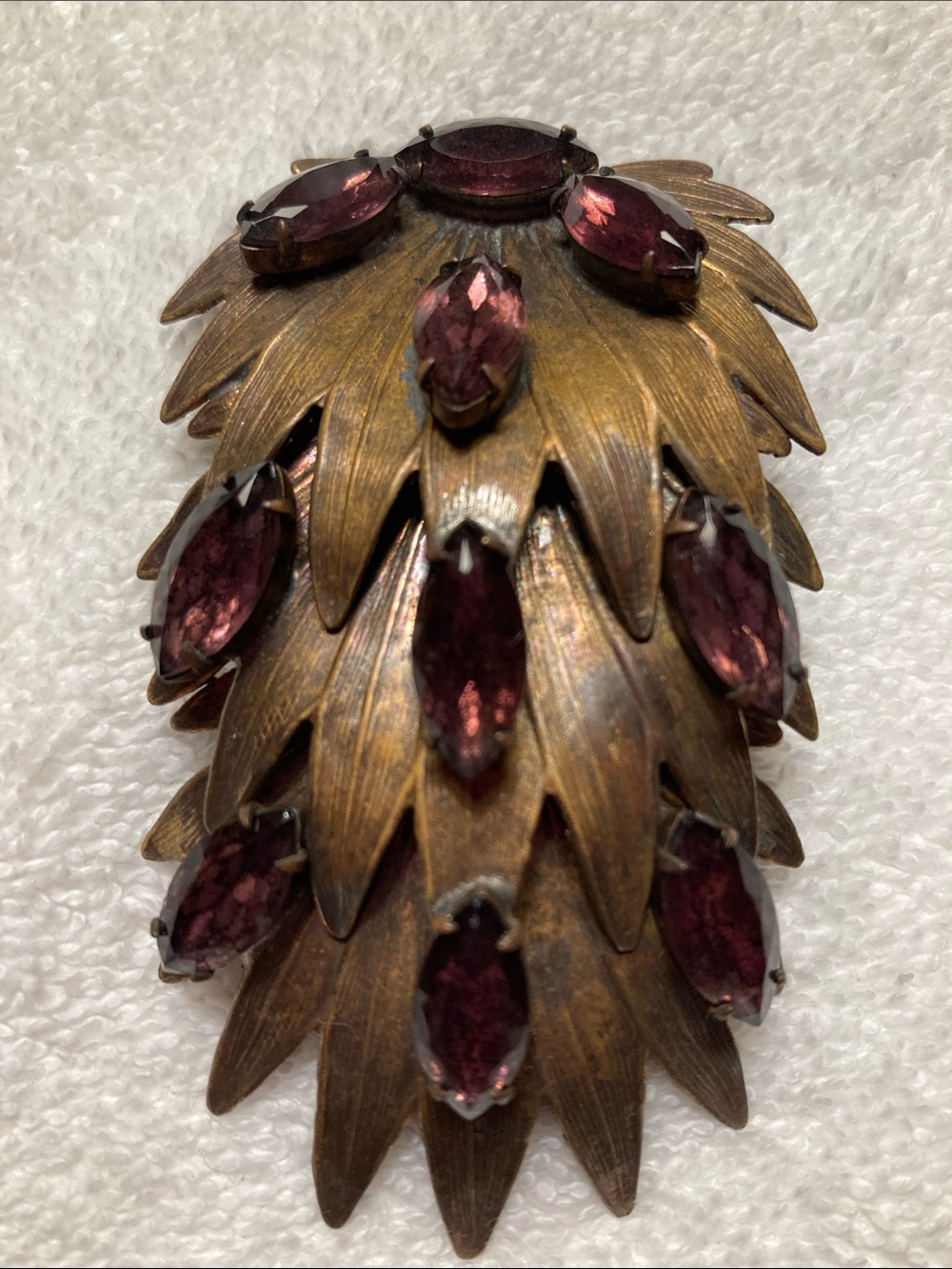 Vintage Gold-Tone Brooch with Deep Plum Glass Stones